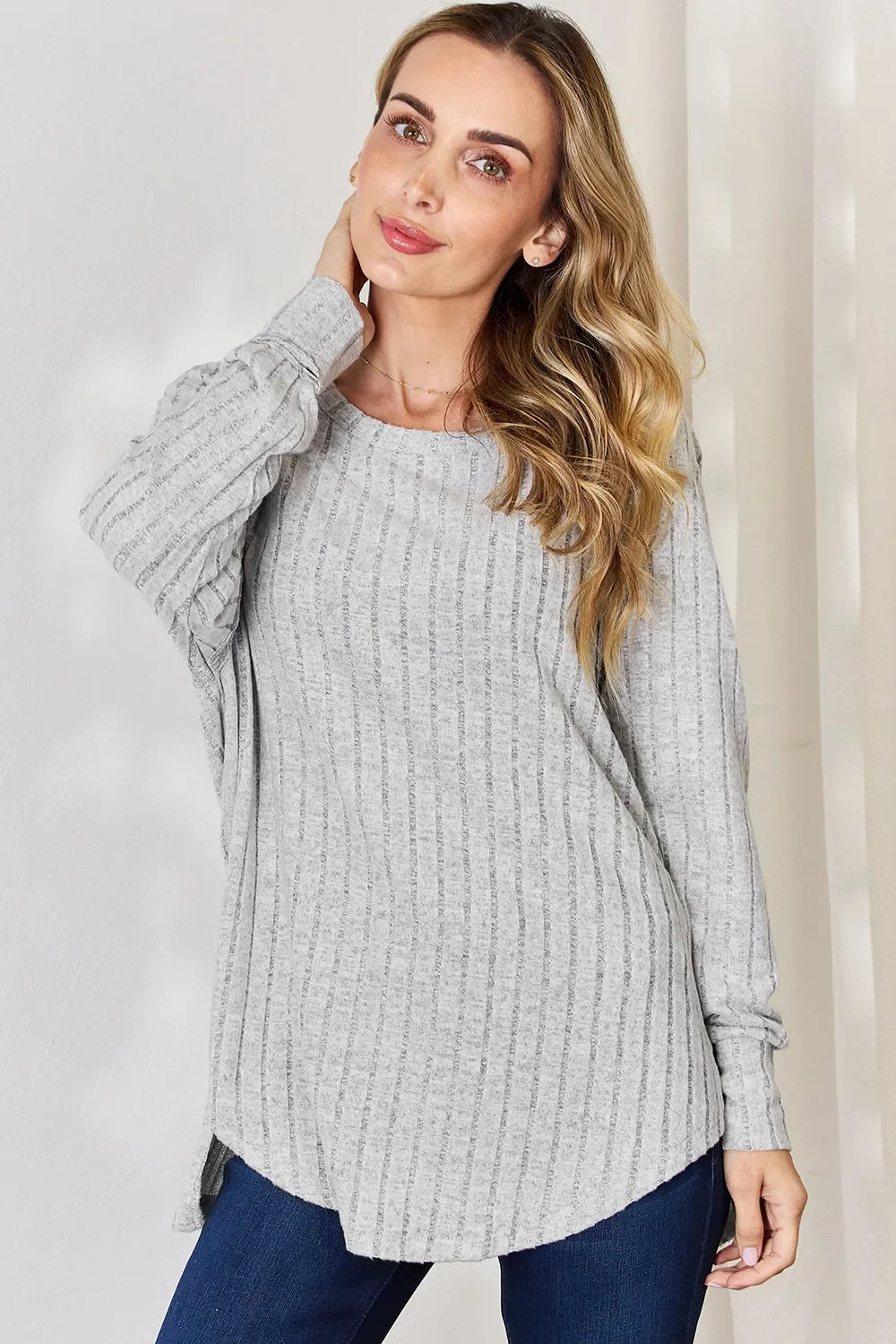 Basic Bae Full Size Ribbed round Neck Slit T-Shirt