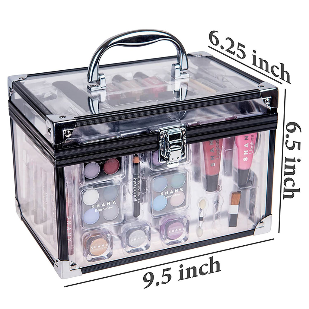 Professional Makeup Train Case with Reusable Aluminum Organizer - Complete Set with Eye Palettes, Blushes, Face Powders, Manicure and Pedicure Tools, and Cosmetic Brushes - Ideal Gift Set