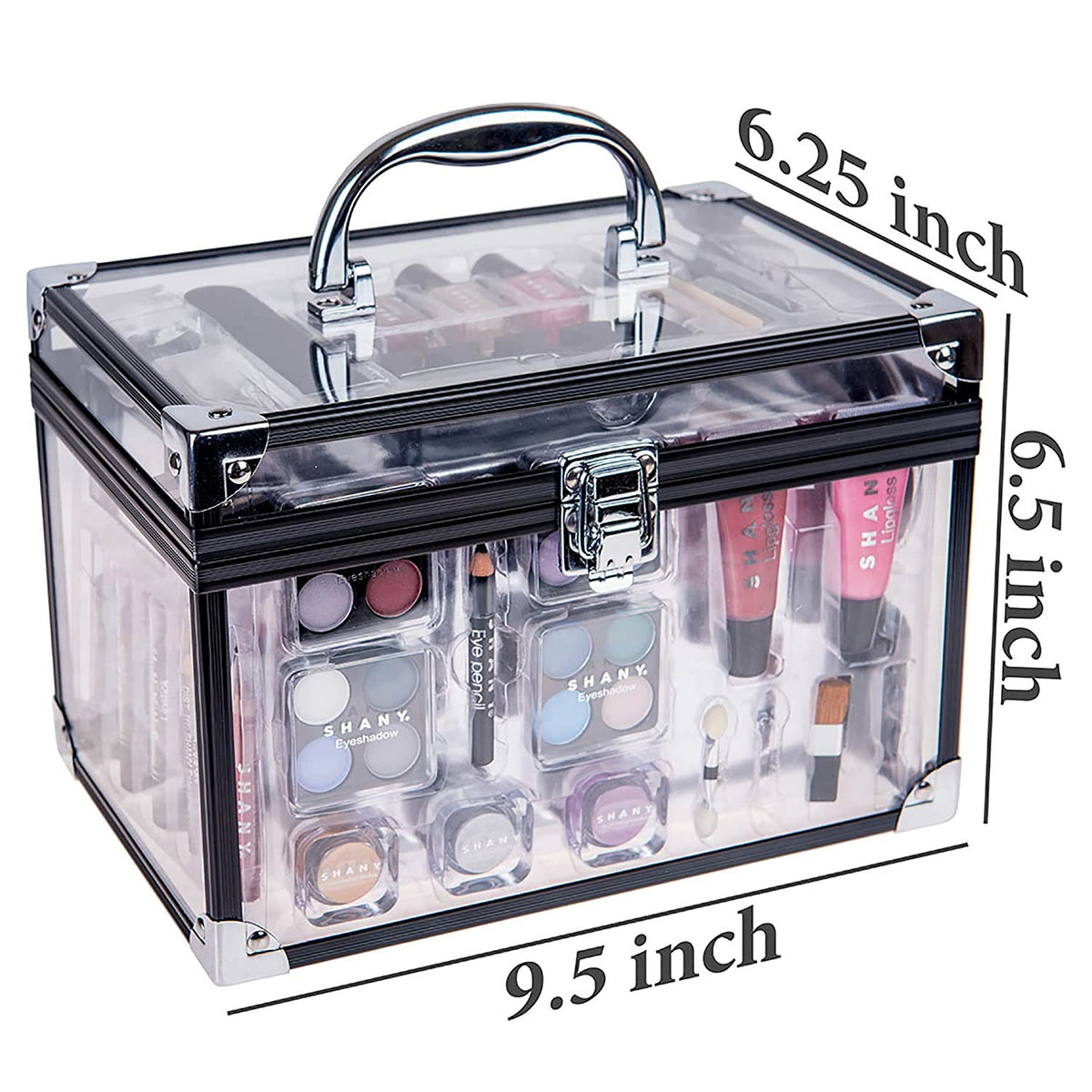 Professional Makeup Train Case with Reusable Aluminum Organizer - Complete Set with Eye Palettes, Blushes, Face Powders, Manicure and Pedicure Tools, and Cosmetic Brushes - Ideal Gift Set
