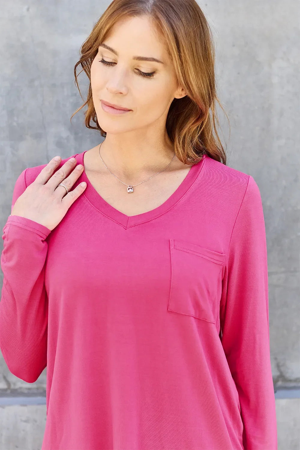Essential V-Neck Long Sleeve Top in Full Size