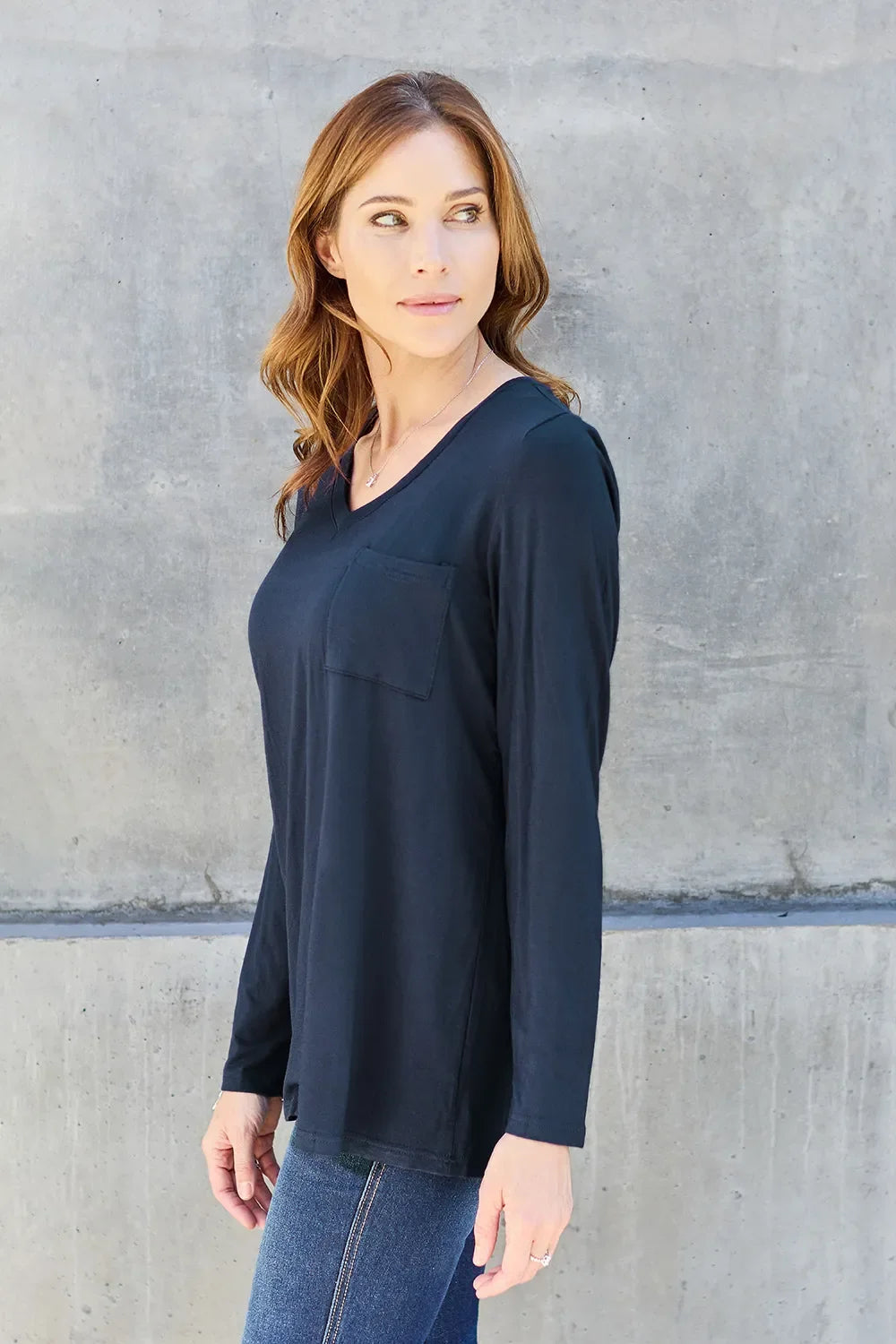 Essential V-Neck Long Sleeve Top in Full Size