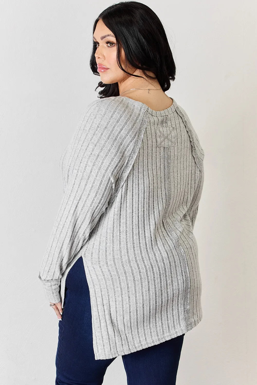 Basic Bae Full Size Ribbed round Neck Slit T-Shirt