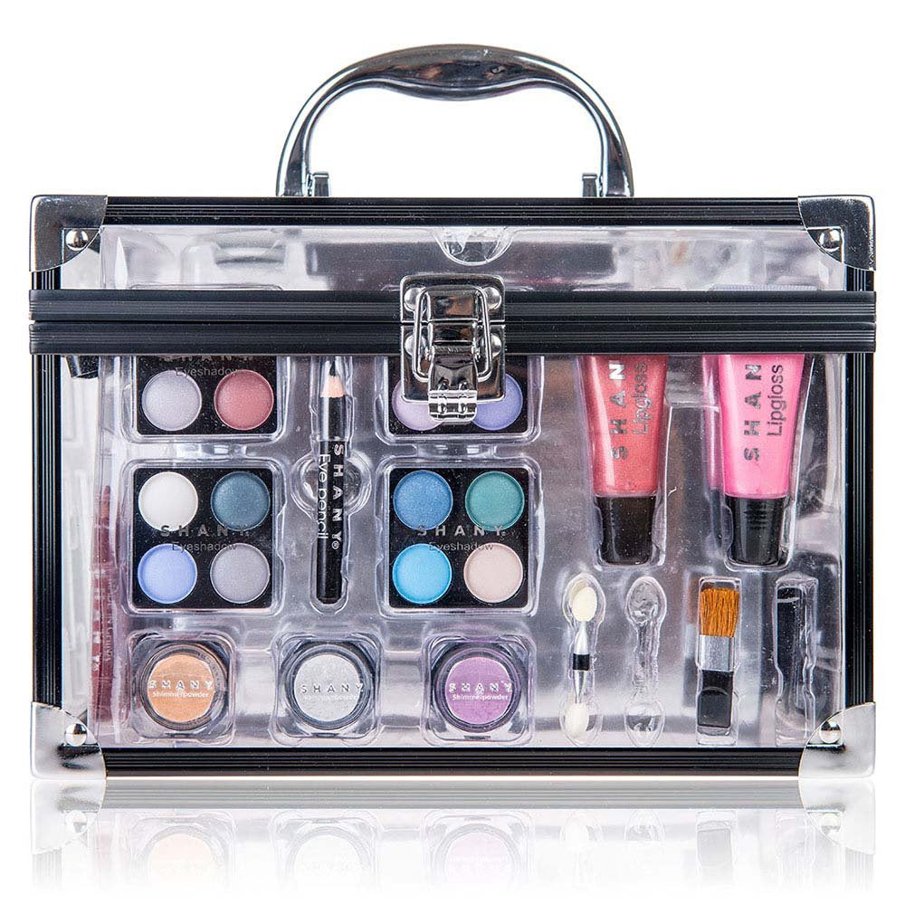 Professional Makeup Train Case with Reusable Aluminum Organizer - Complete Set with Eye Palettes, Blushes, Face Powders, Manicure and Pedicure Tools, and Cosmetic Brushes - Ideal Gift Set