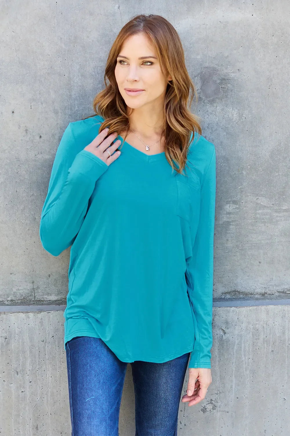 Essential V-Neck Long Sleeve Top in Full Size