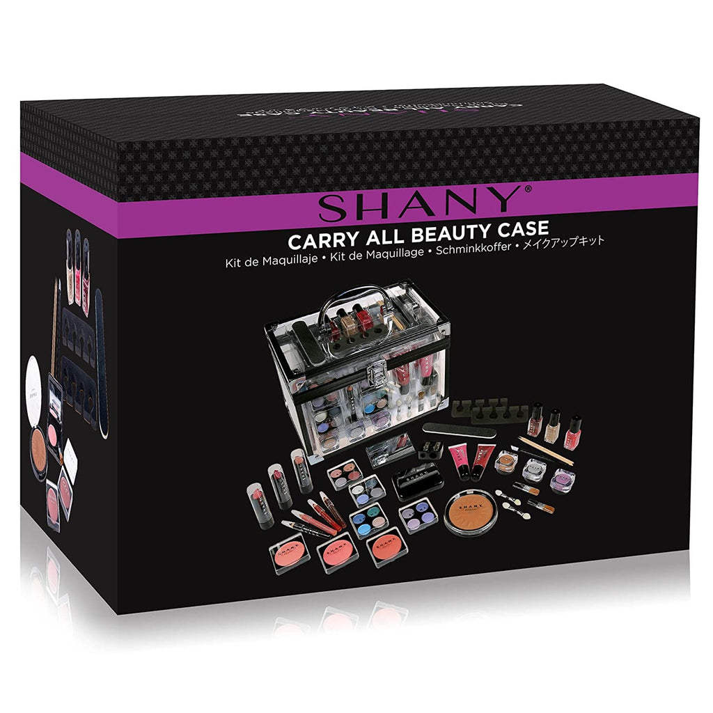 Professional Makeup Train Case with Reusable Aluminum Organizer - Complete Set with Eye Palettes, Blushes, Face Powders, Manicure and Pedicure Tools, and Cosmetic Brushes - Ideal Gift Set