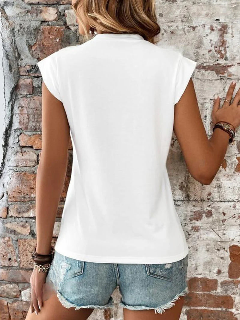 Women's Plain Round Neck Batwing Sleeve Tee - Casual Cap Sleeve T-Shirt for Summer Daily Wear