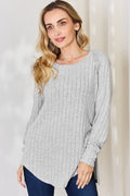Basic Bae Full Size Ribbed round Neck Slit T-Shirt