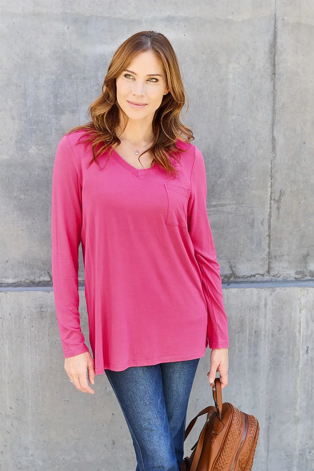 Essential V-Neck Long Sleeve Top in Full Size