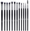 12-Piece Professional Eye Makeup Brush Set with Soft Synthetic Bristles and Extended Wooden Handles for Eyeshadow, Eyelash, Eyebrow, Eyeliner, Blending, and Concealer (Black)