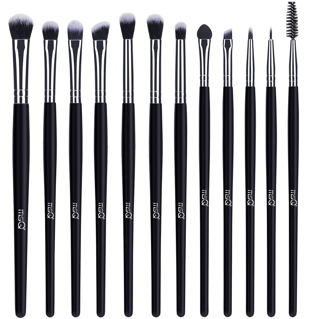 12-Piece Professional Eye Makeup Brush Set with Soft Synthetic Bristles and Extended Wooden Handles for Eyeshadow, Eyelash, Eyebrow, Eyeliner, Blending, and Concealer (Black)