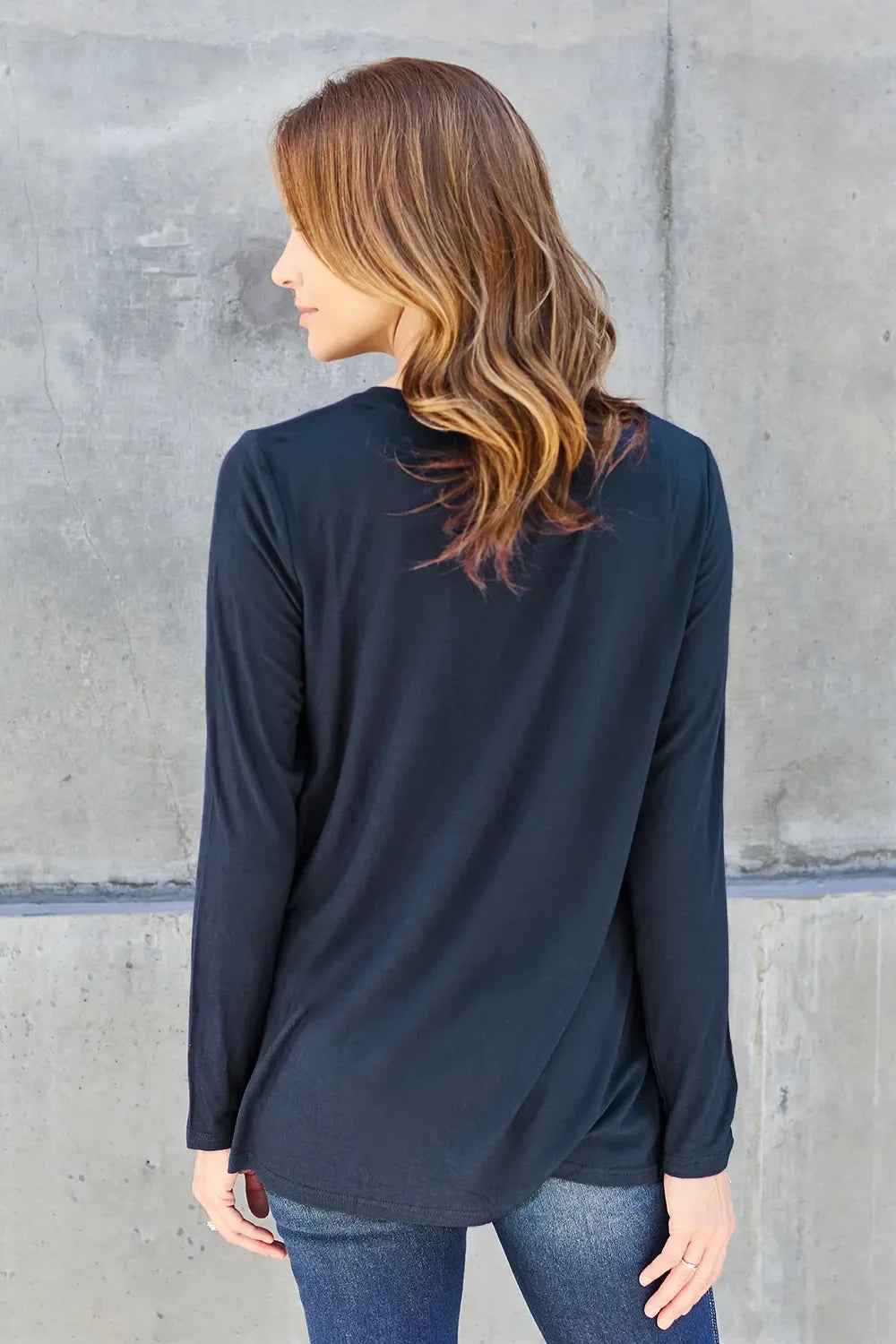 Essential V-Neck Long Sleeve Top in Full Size