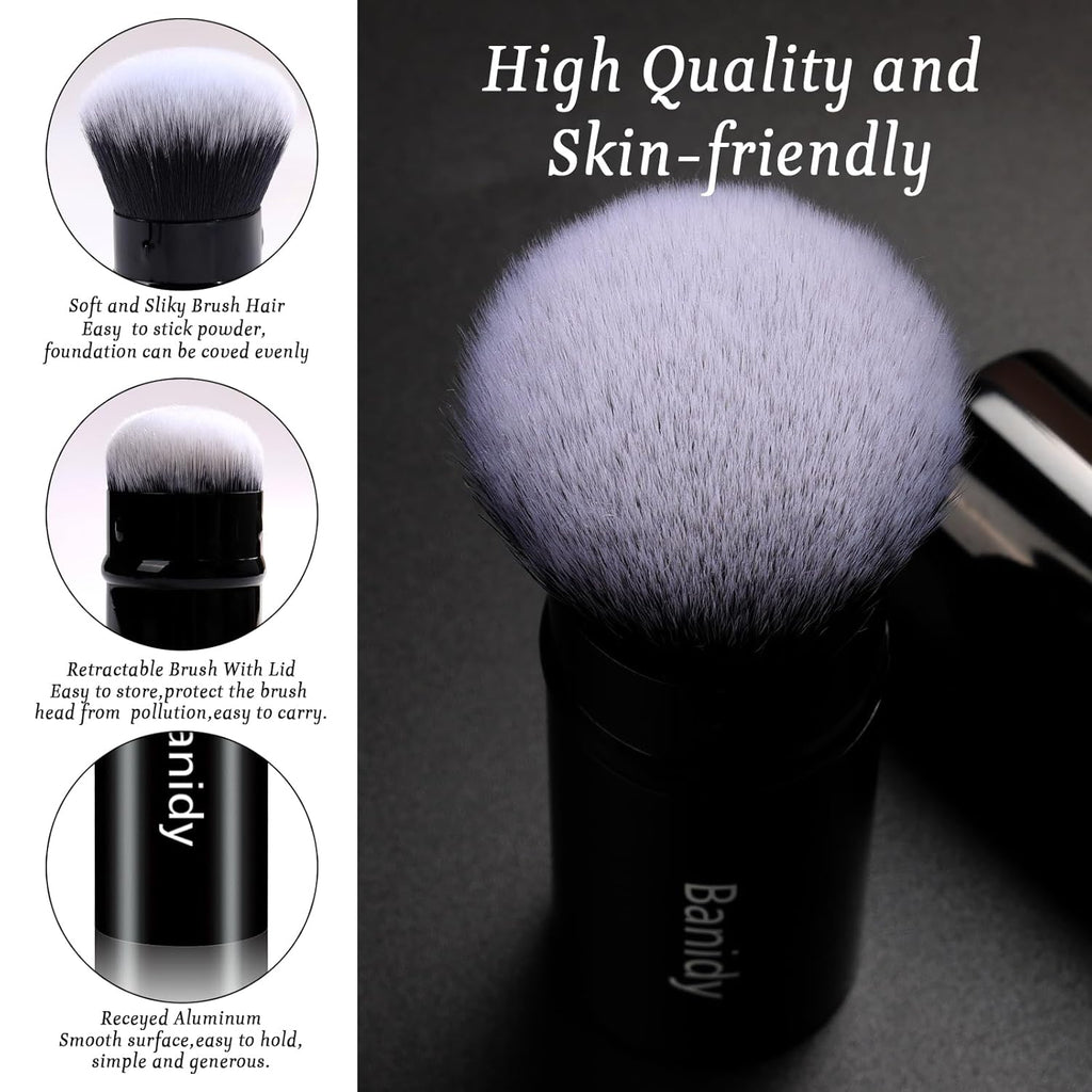 Retractable Kabuki Makeup Brush for Travel - Portable Blush Application