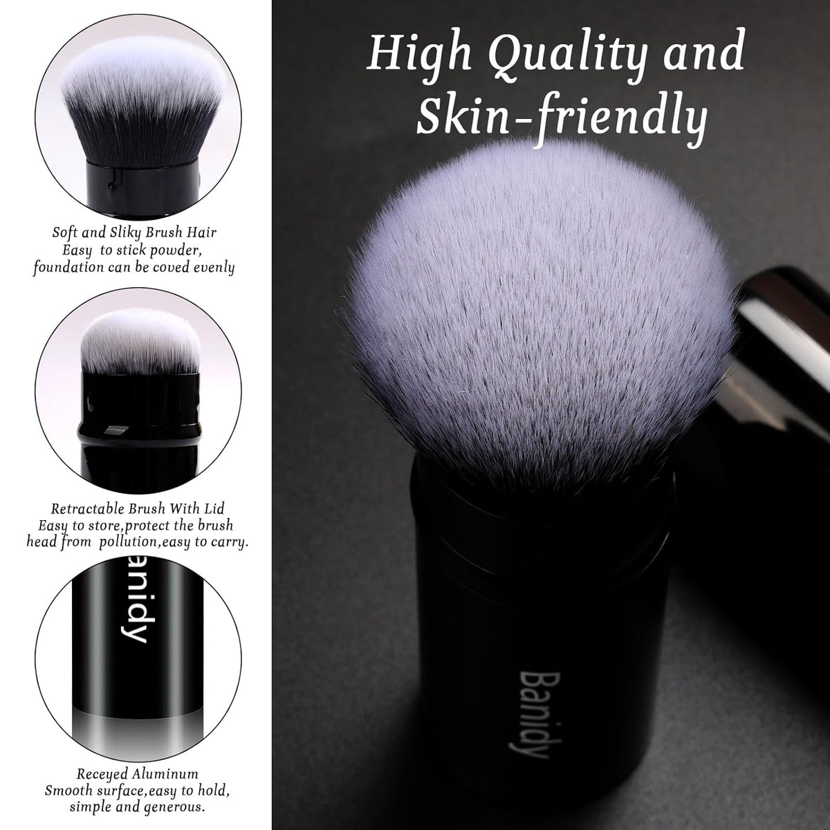 Retractable Kabuki Makeup Brush for Travel - Portable Blush Application