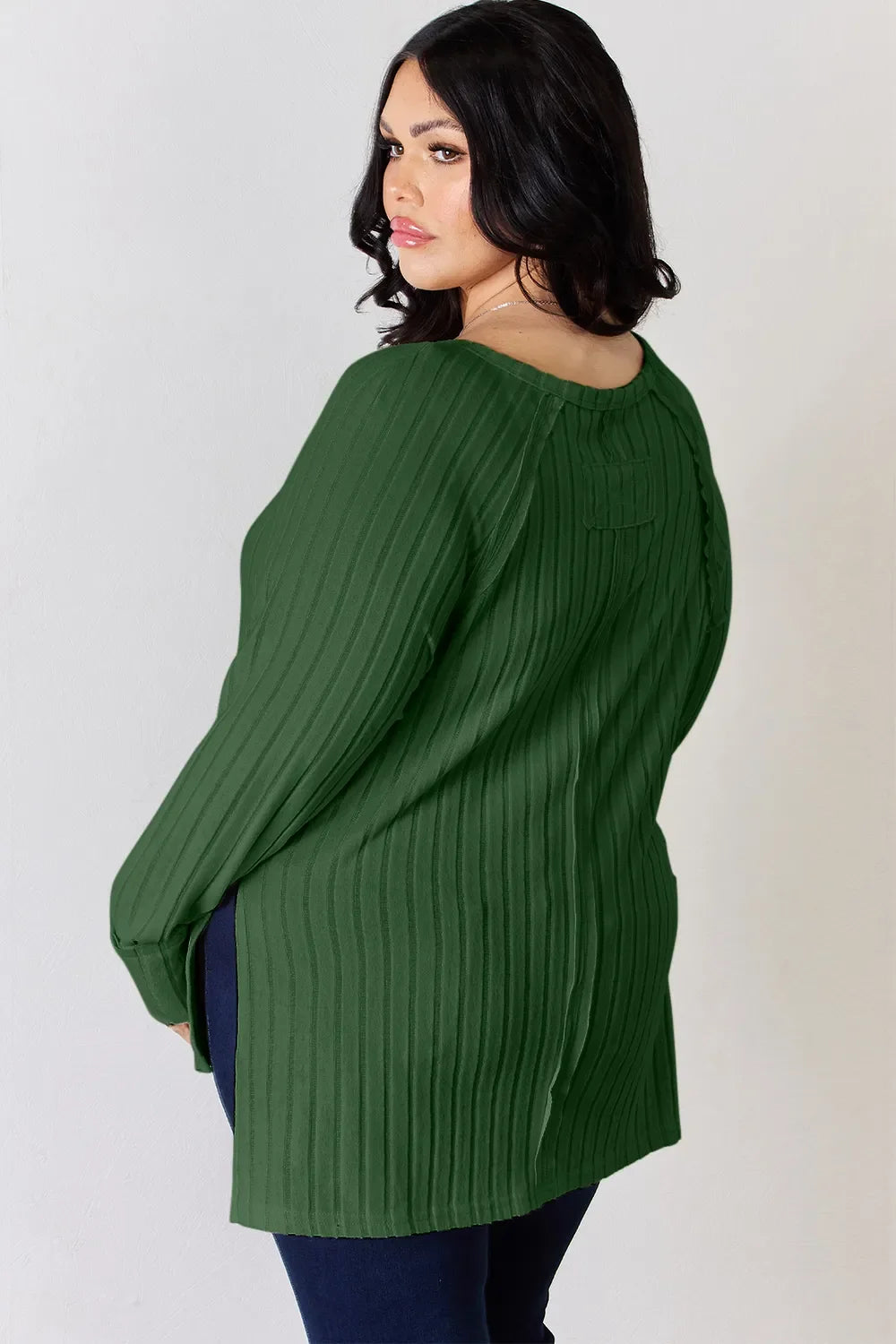 Basic Bae Full Size Ribbed round Neck Slit T-Shirt