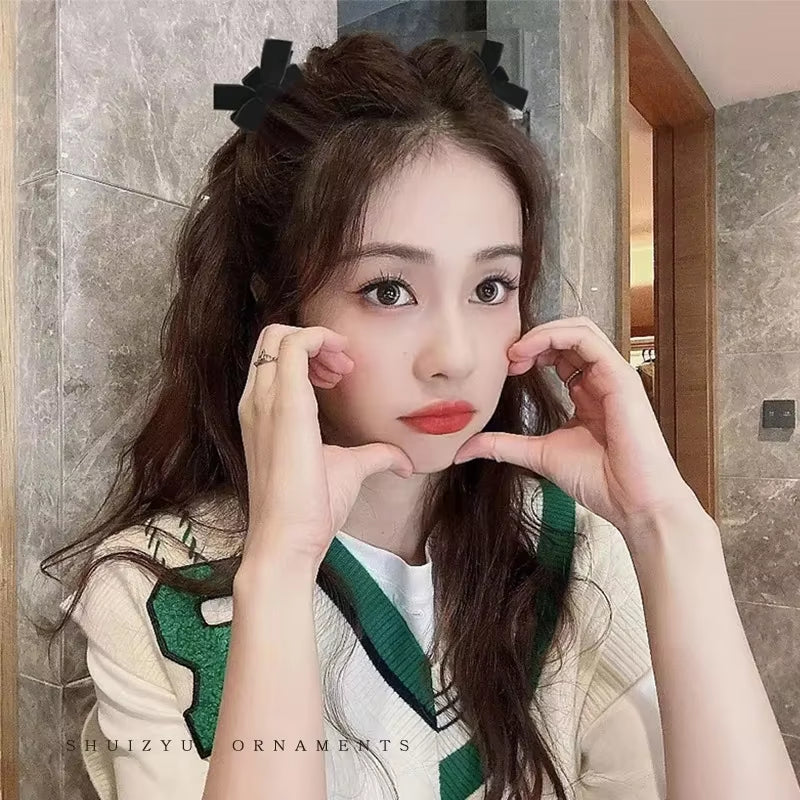 Set of 2 Black and Red Velvet Bowknot Hair Claw Clips - Korean-Inspired Hair Accessories for Styling and Bangs