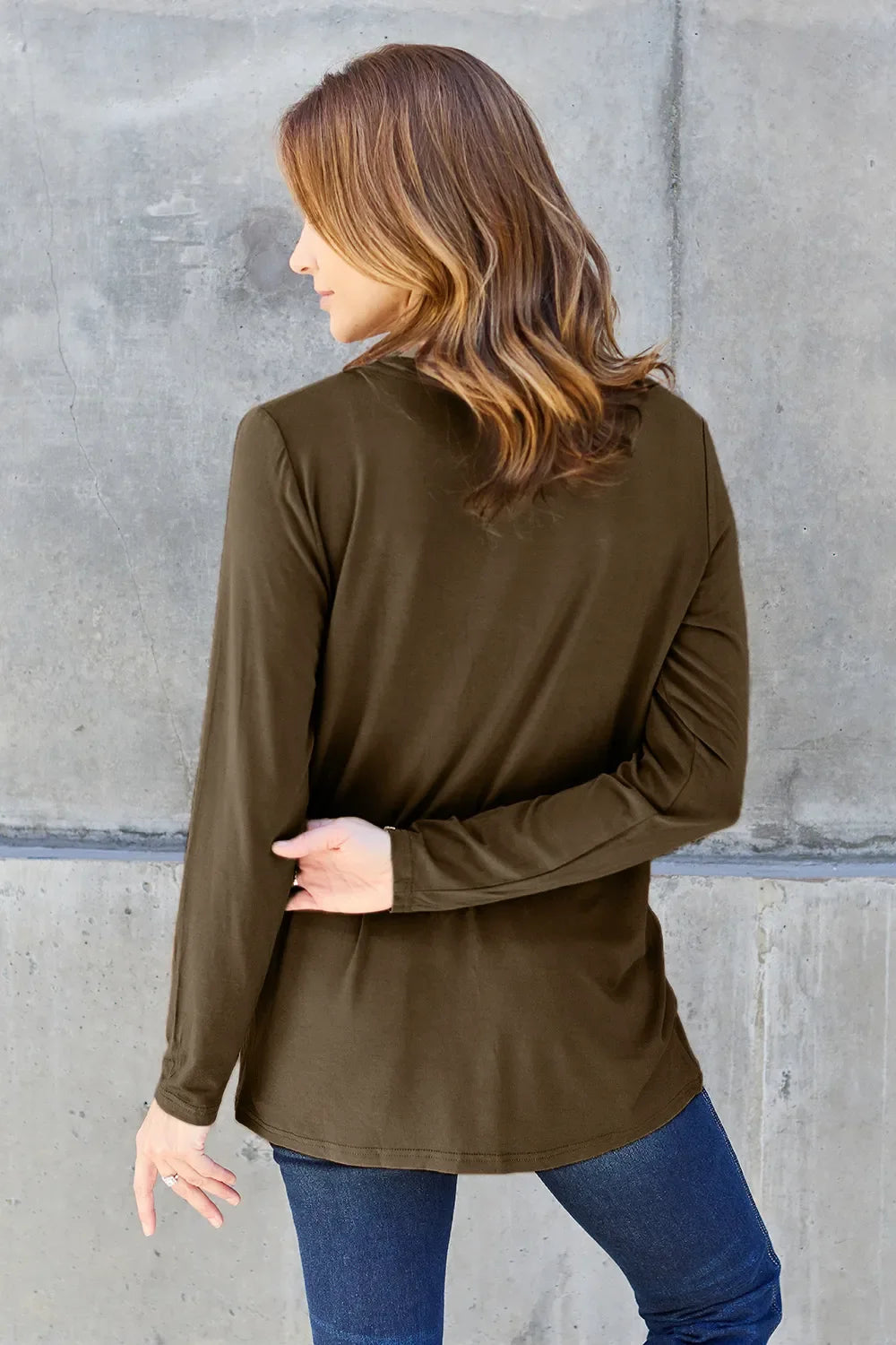 Essential V-Neck Long Sleeve Top in Full Size