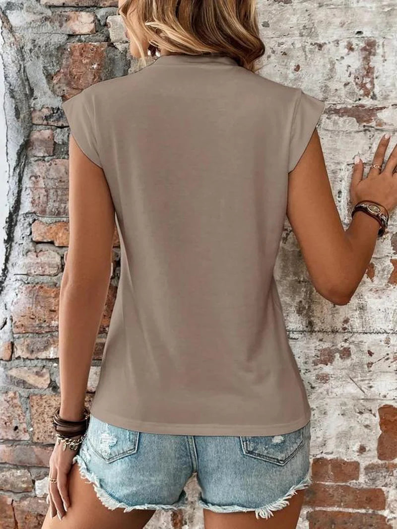 Women's Plain Round Neck Batwing Sleeve Tee - Casual Cap Sleeve T-Shirt for Summer Daily Wear