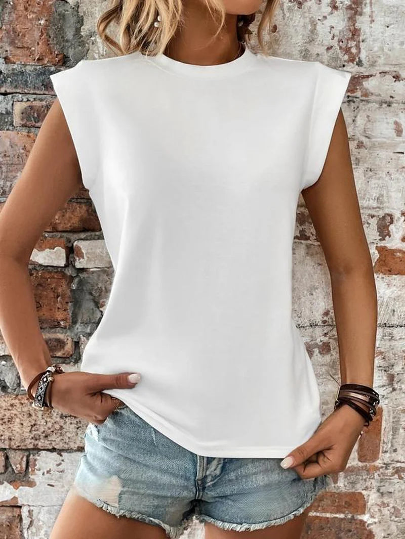 Women's Plain Round Neck Batwing Sleeve Tee - Casual Cap Sleeve T-Shirt for Summer Daily Wear