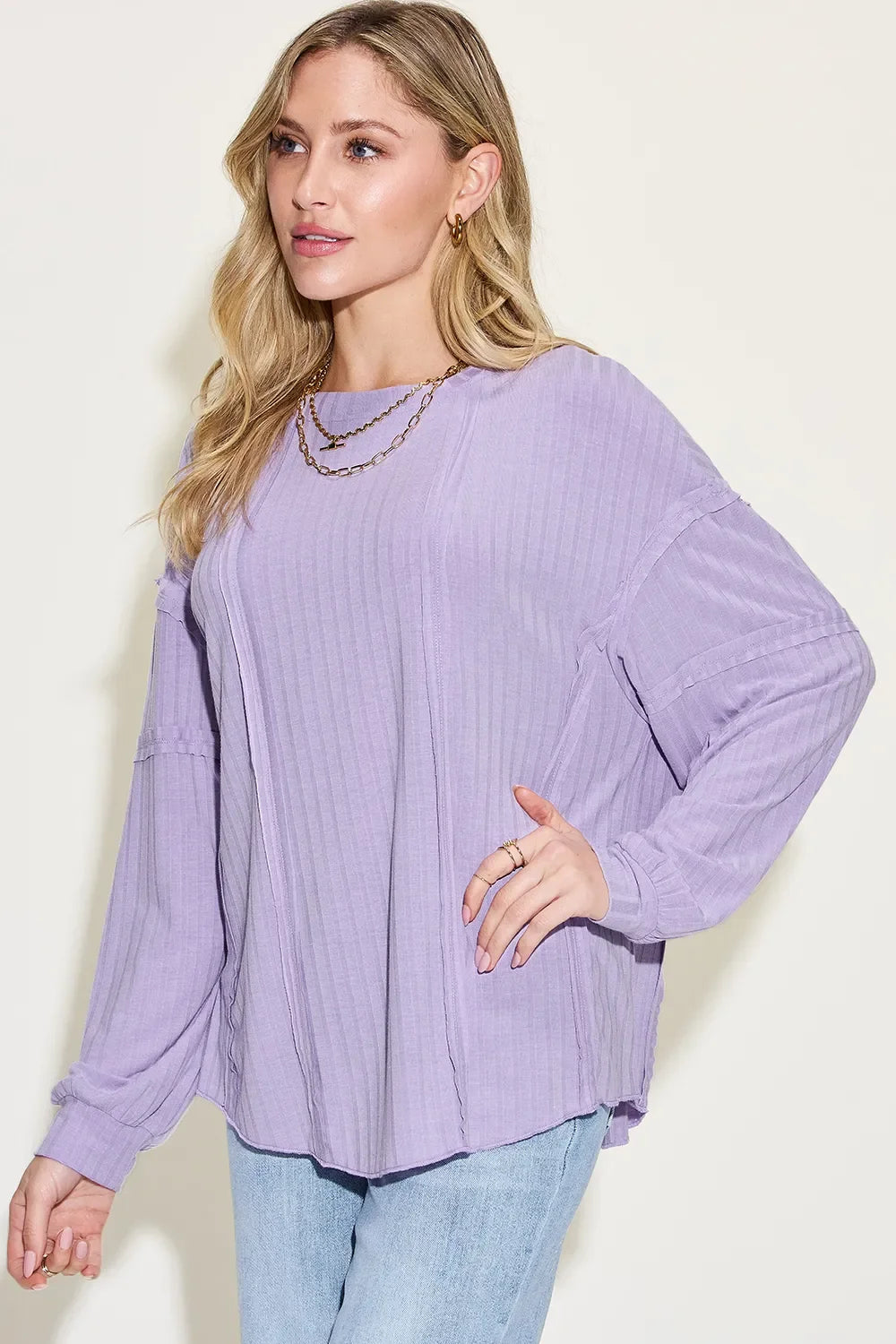 Basic Bae Full Size Ribbed round Neck Long Sleeve T-Shirt