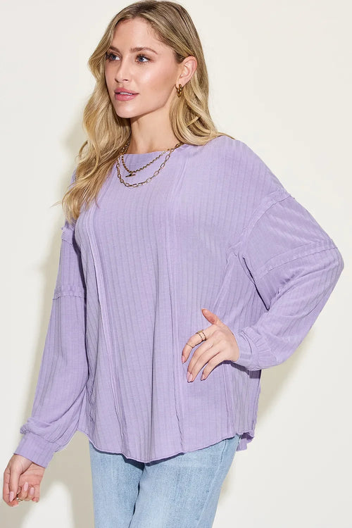 Basic Bae Full Size Ribbed round Neck Long Sleeve T-Shirt