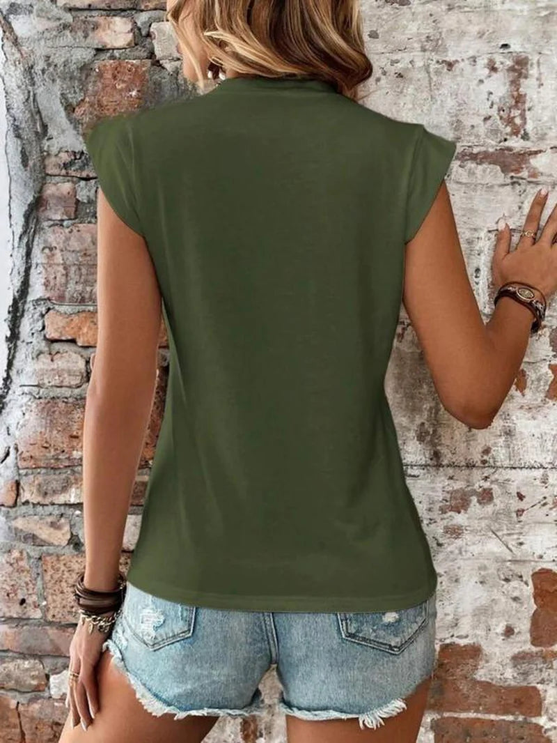 Women's Plain Round Neck Batwing Sleeve Tee - Casual Cap Sleeve T-Shirt for Summer Daily Wear