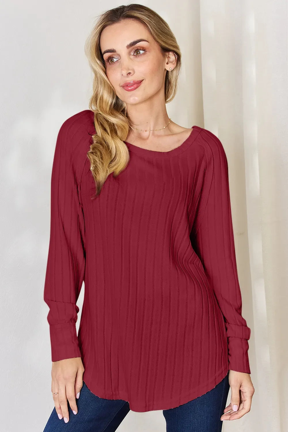 Basic Bae Full Size Ribbed round Neck Slit T-Shirt