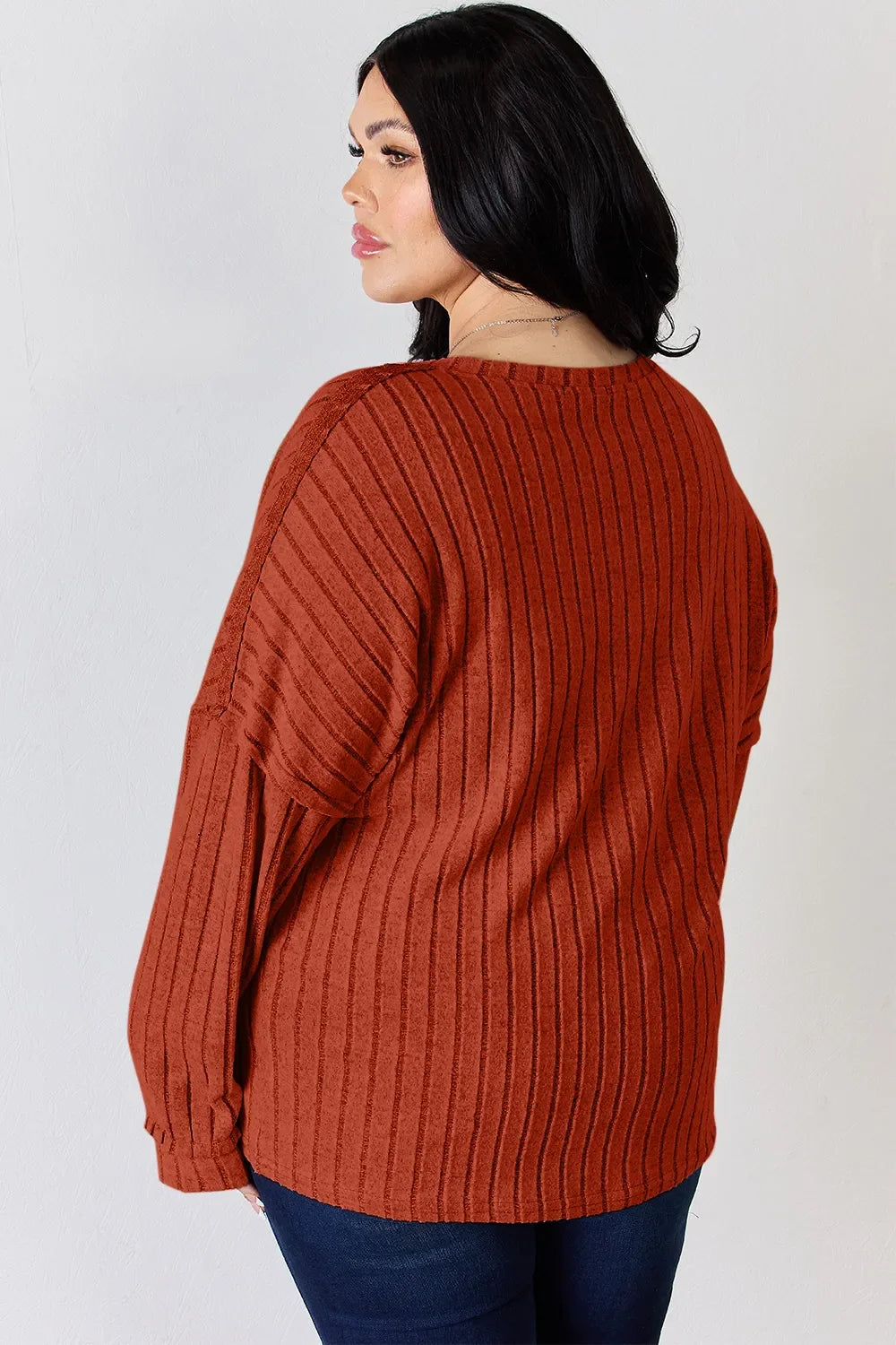 Ribbed Long Sleeve T-Shirt with Half Button Detail