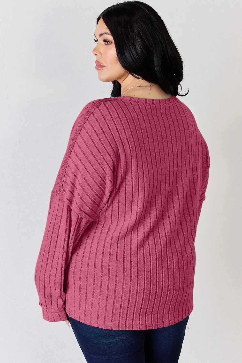 Ribbed Long Sleeve T-Shirt with Half Button Detail