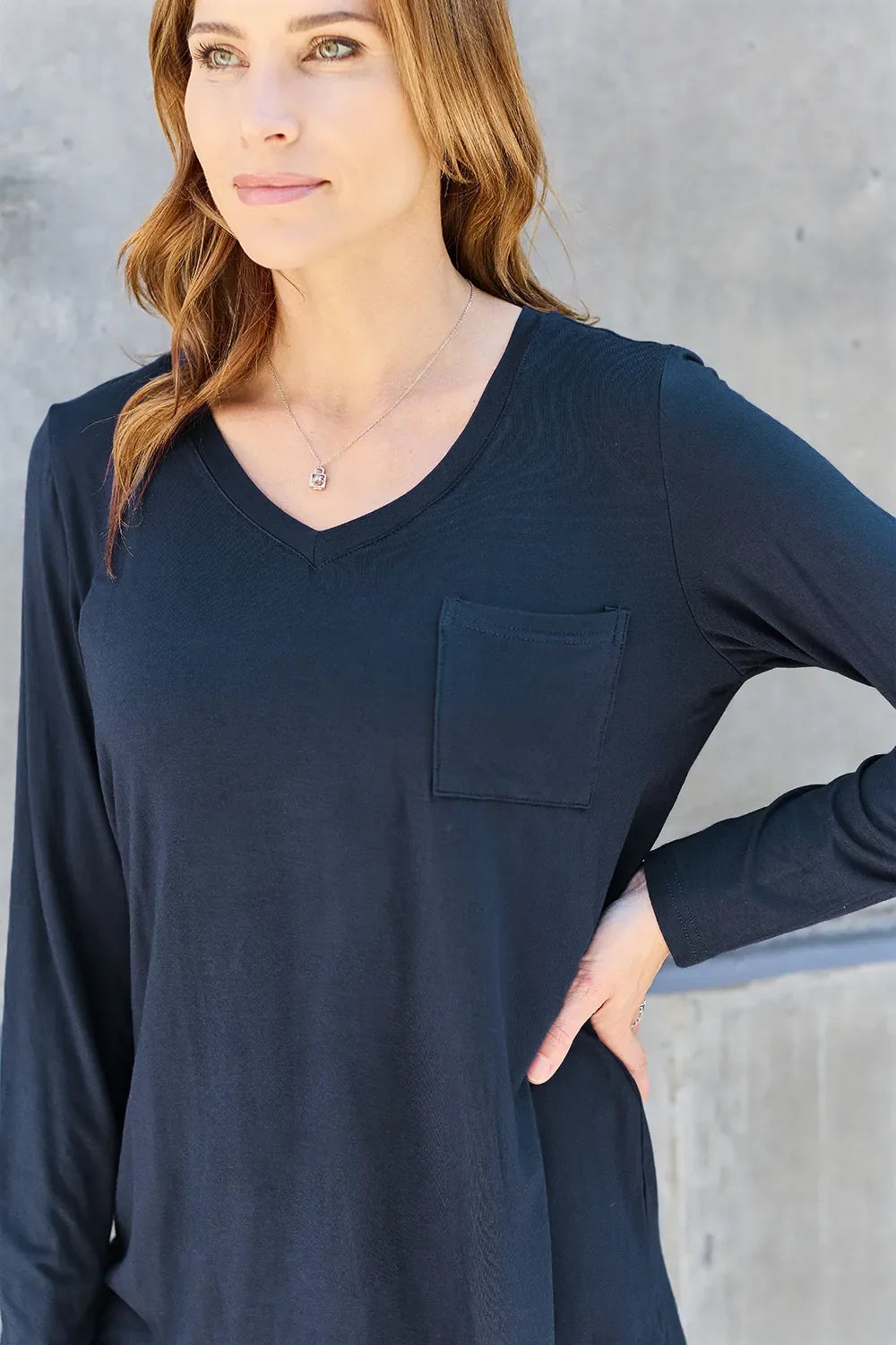 Essential V-Neck Long Sleeve Top in Full Size