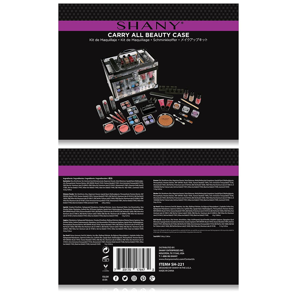 Professional Makeup Train Case with Reusable Aluminum Organizer - Complete Set with Eye Palettes, Blushes, Face Powders, Manicure and Pedicure Tools, and Cosmetic Brushes - Ideal Gift Set