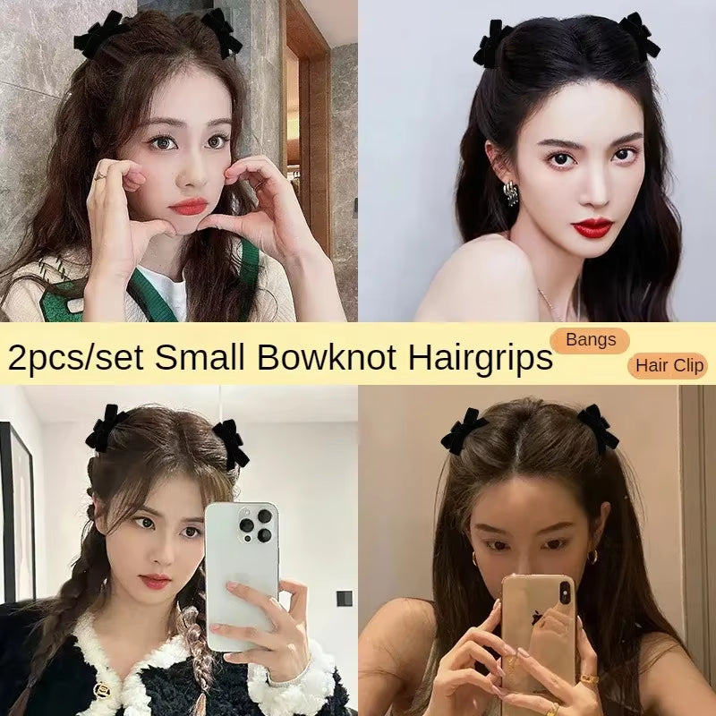 Set of 2 Black and Red Velvet Bowknot Hair Claw Clips - Korean-Inspired Hair Accessories for Styling and Bangs