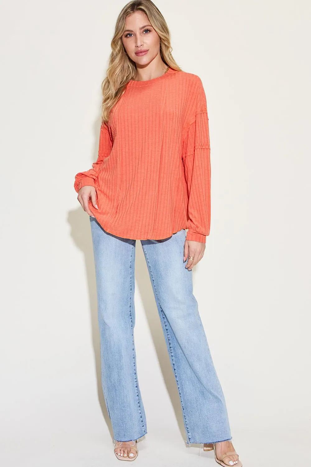 Basic Bae Full Size Ribbed round Neck Long Sleeve T-Shirt