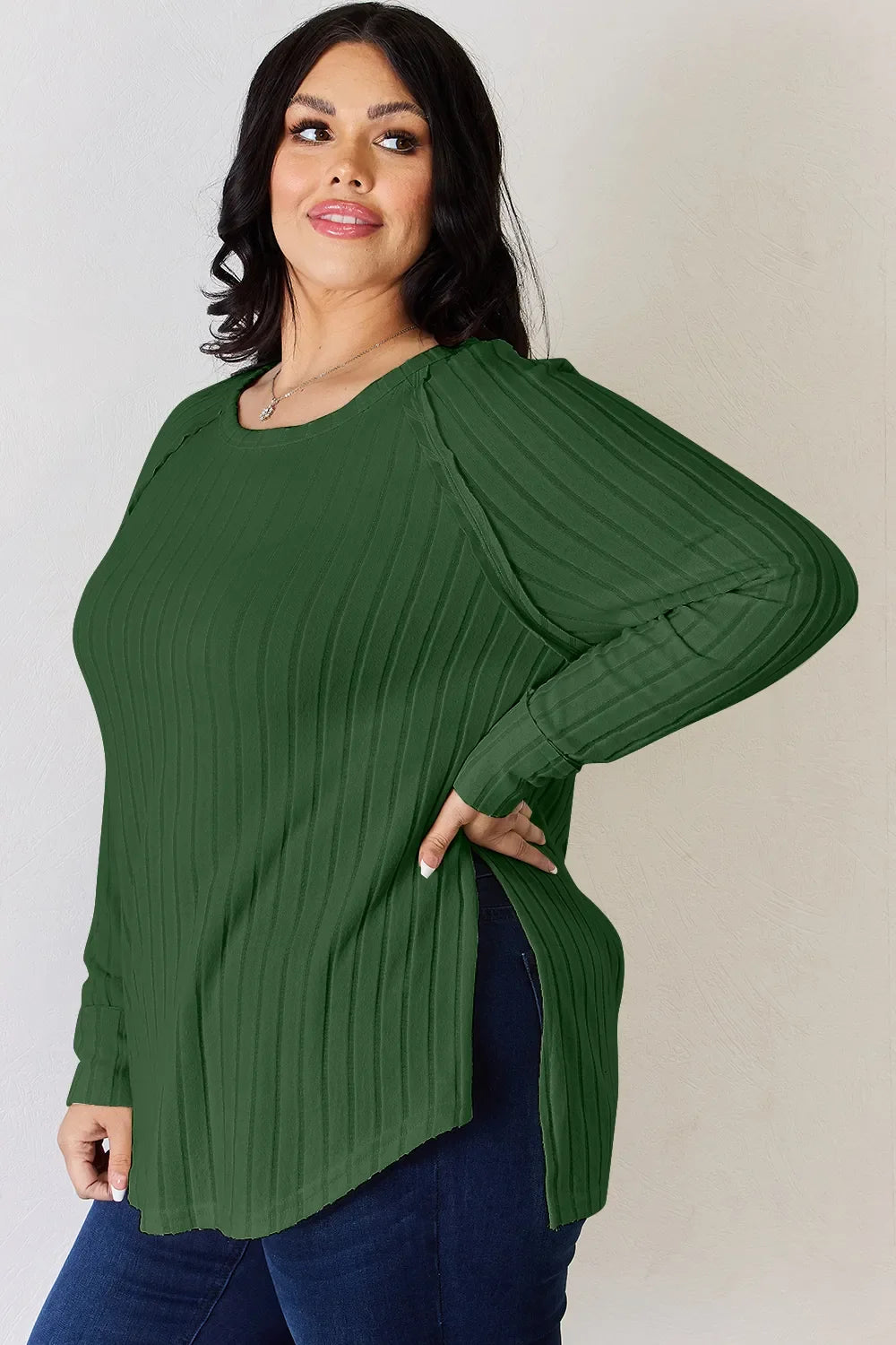 Basic Bae Full Size Ribbed round Neck Slit T-Shirt