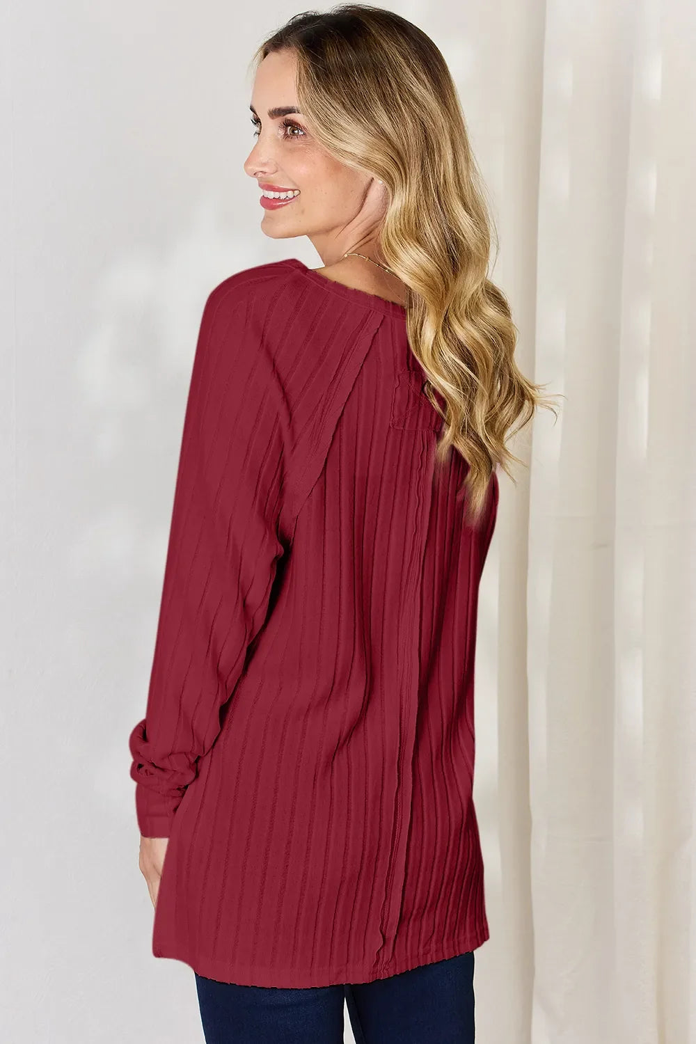 Basic Bae Full Size Ribbed round Neck Slit T-Shirt