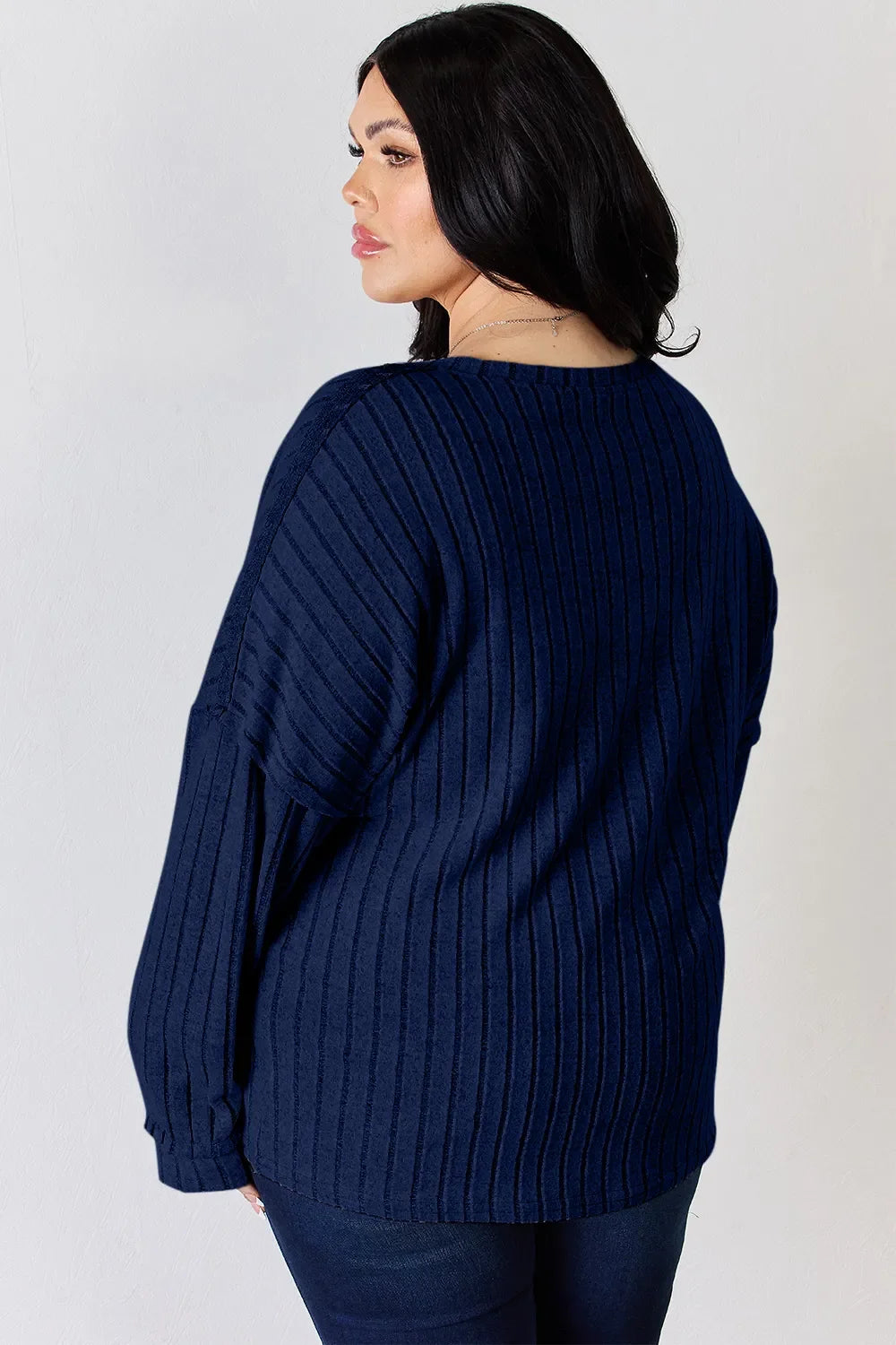Ribbed Long Sleeve T-Shirt with Half Button Detail