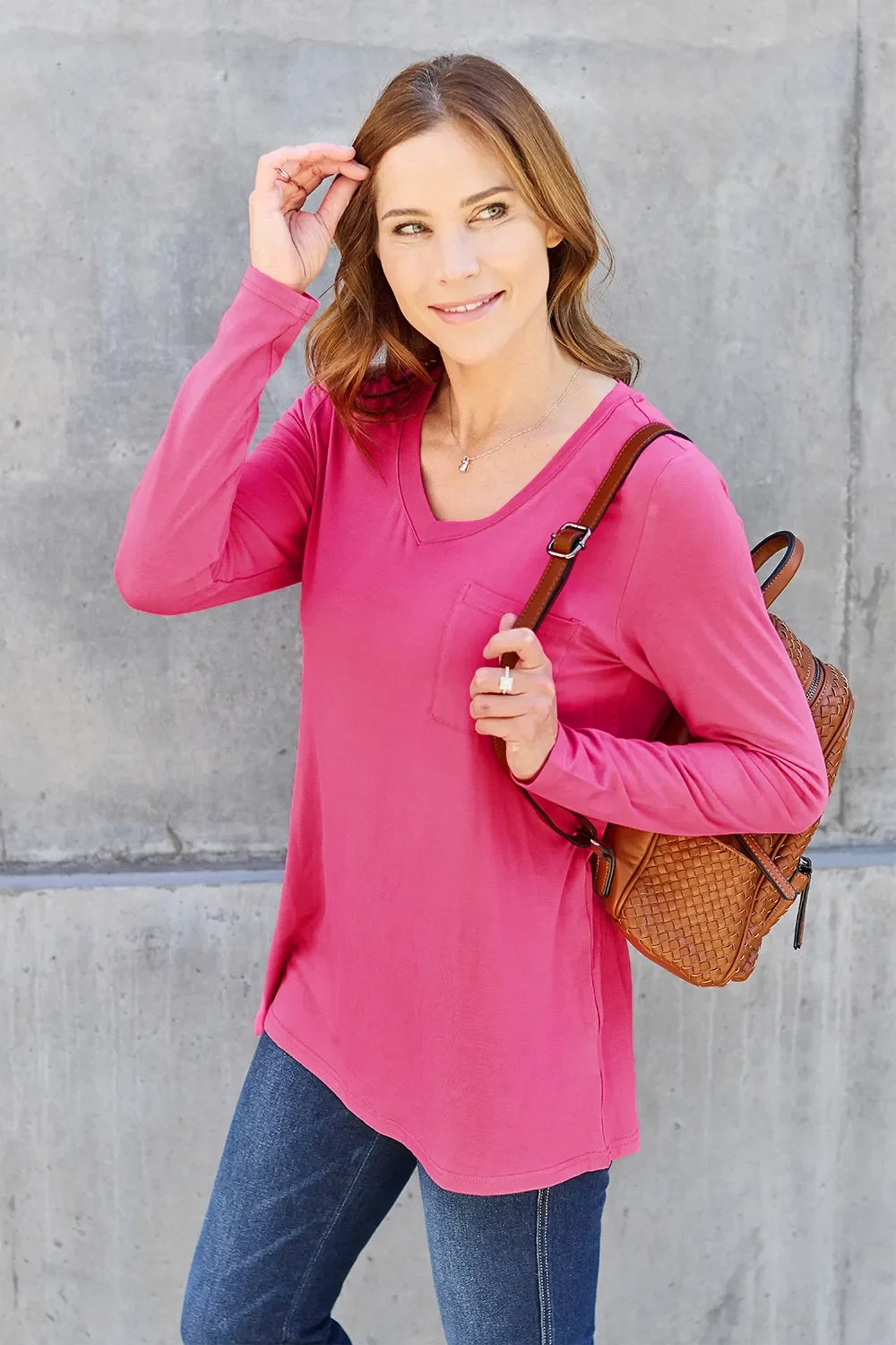 Essential V-Neck Long Sleeve Top in Full Size
