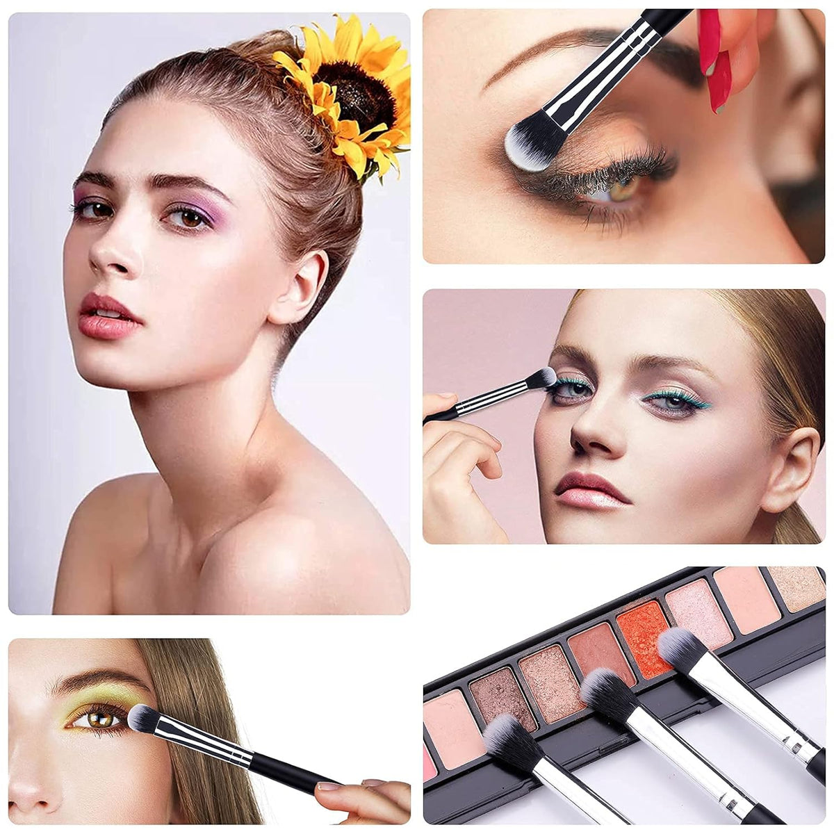 12-Piece Professional Eye Makeup Brush Set with Soft Synthetic Bristles and Extended Wooden Handles for Eyeshadow, Eyelash, Eyebrow, Eyeliner, Blending, and Concealer (Black)
