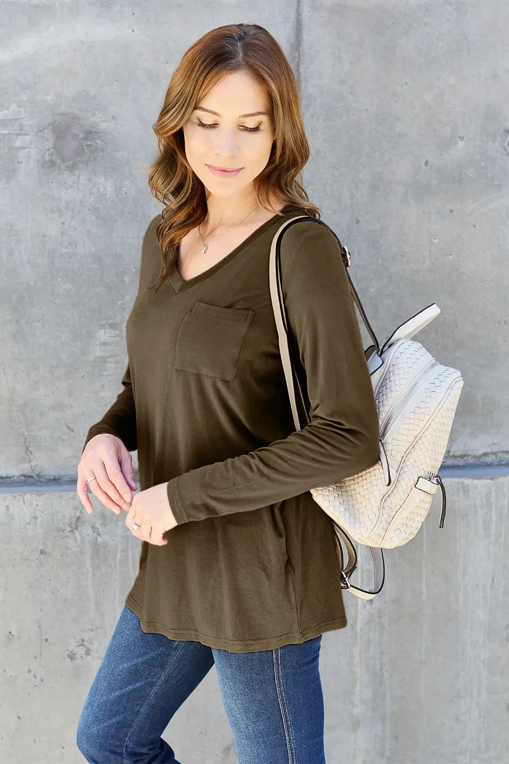 Essential V-Neck Long Sleeve Top in Full Size