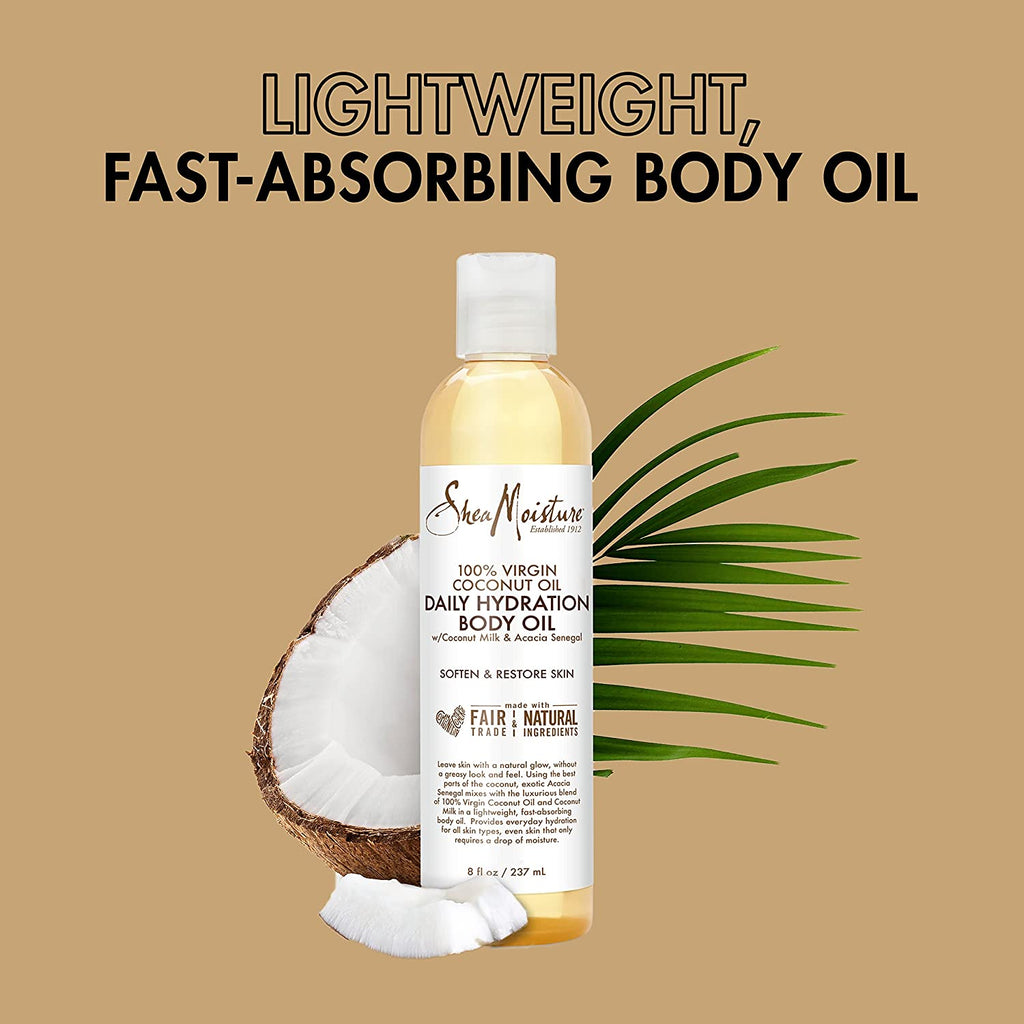 Daily Hydration Body Oil with Virgin Coconut Oil for Dry Skin, Paraben-Free, 8 Oz