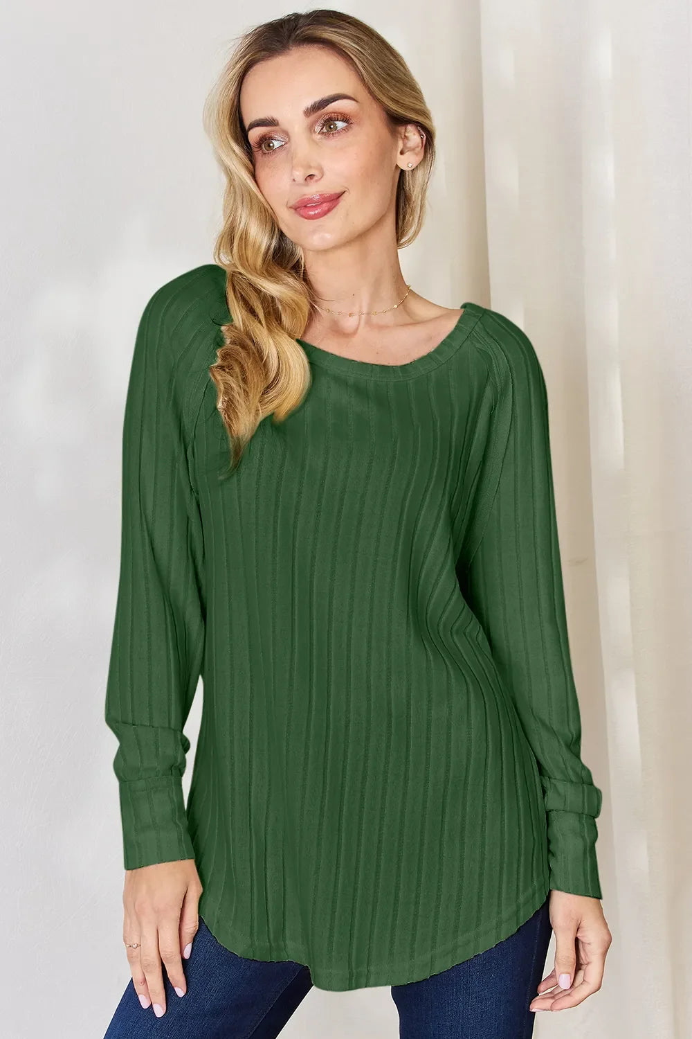 Basic Bae Full Size Ribbed round Neck Slit T-Shirt