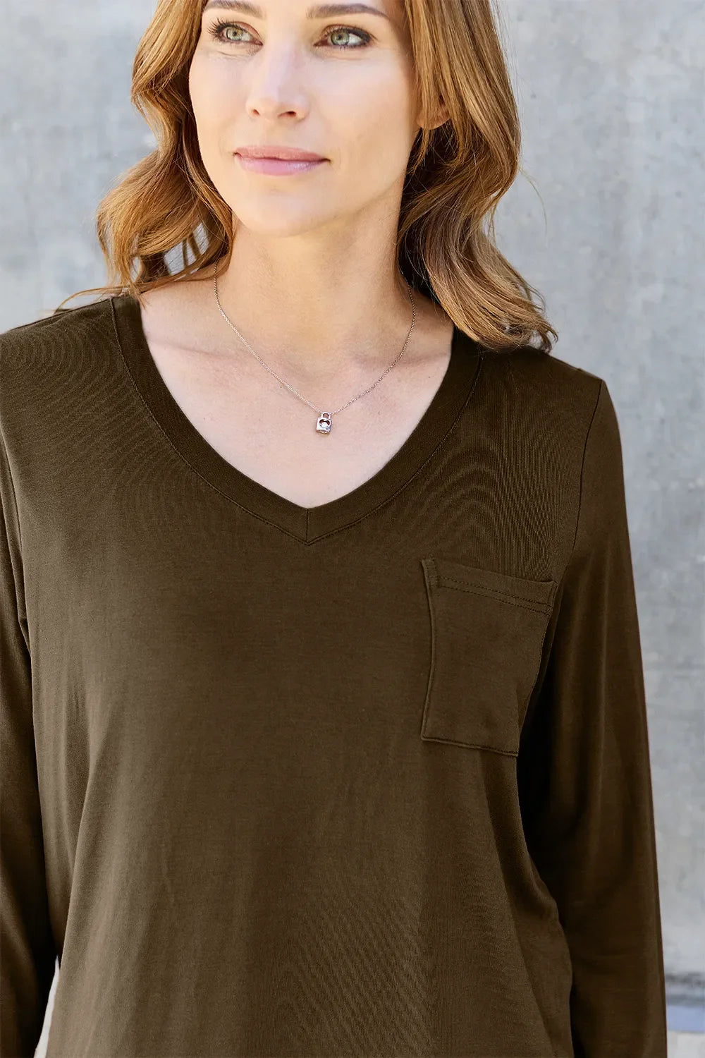 Essential V-Neck Long Sleeve Top in Full Size