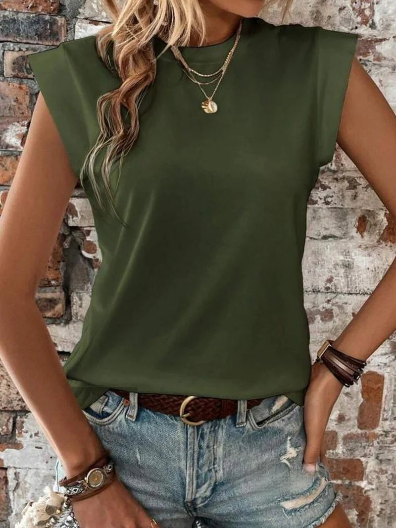 Women's Plain Round Neck Batwing Sleeve Tee - Casual Cap Sleeve T-Shirt for Summer Daily Wear