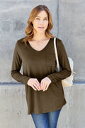 Essential V-Neck Long Sleeve Top in Full Size