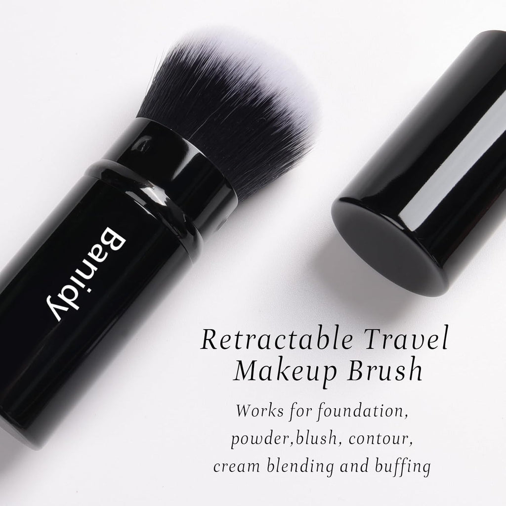 Retractable Kabuki Makeup Brush for Travel - Portable Blush Application