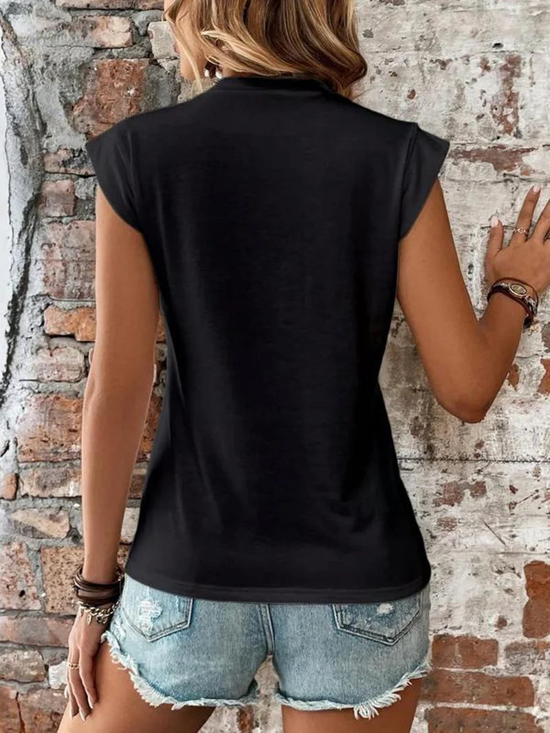 Women's Plain Round Neck Batwing Sleeve Tee - Casual Cap Sleeve T-Shirt for Summer Daily Wear